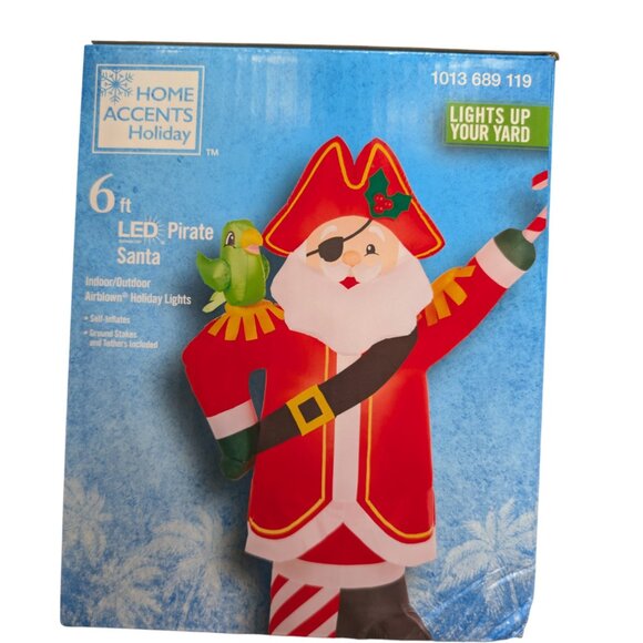 6 Ft LED Pirate Santa Christmas Inflatable Parrot Coastal Beach Tropical New - Picture 1 of 2